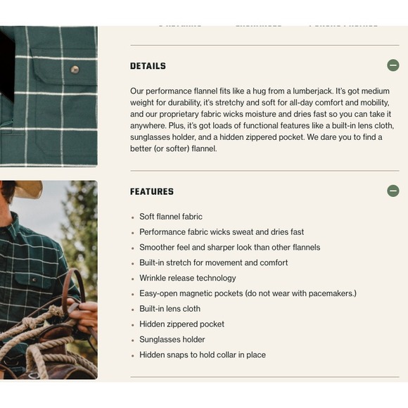 Poncho "The High Pine" Performance Flannel Shirt Mens Medium Green Magnetic Pock - Picture 7 of 10